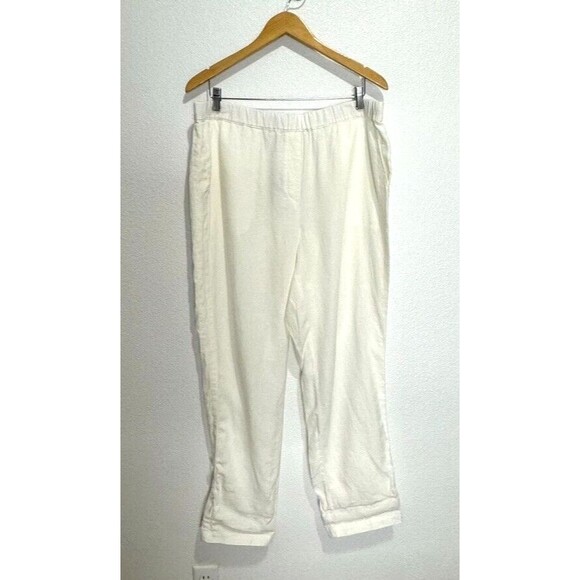 Purejill  White Linen Elastic Waist Pocket Roll up Tab Hem Pants Sz XL Tall NWT - Picture 1 of 16
